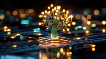 Aufkleber - conceptual illustration of intelligence represented as glowing tree with circuit patterns, symbolizing technology and innovation in digital landscape