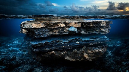 Poster - Sediment layer analysis beneath ocean surface marine environment high-definition image underwater view geology concept