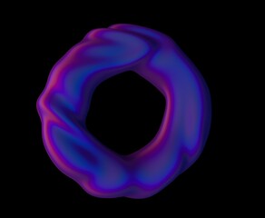 Poster - Glitched holographic 3D ring on a dark background. Bold vibrant illustration in chrome neon colors.