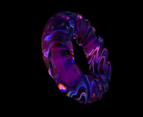 Aufkleber - Glass ring with holographic light aberrations. Bold bright 3D illustration in a futuristic surrealistic style in purple colors for a science and technology theme.
