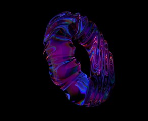 Aufkleber - Glass ring with holographic light aberrations. Bold bright 3D illustration in a futuristic surrealistic style in purple colors for a science and technology theme.