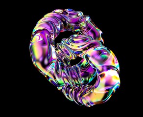 Aufkleber - Two interlocking rings made of glass with holographic light aberrations. Bold bright illustrations in a futuristic surrealistic style for science and technology themes.