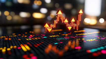 Aufkleber - conceptual image of global economic trends with rising graphs and data visualizations. vibrant colors and upward arrows symbolize growth and market dynamics