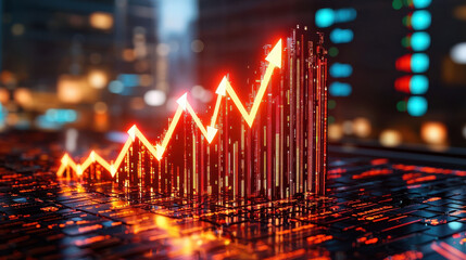 Poster - conceptual image of global economic trends with rising graphs, symbolizing growth and progress in financial markets. vibrant colors and digital elements enhance dynamic feel