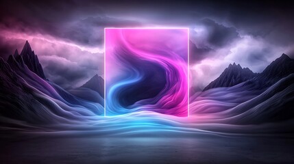 Poster - Mesmerizing iridescent contours flow and undulate in a visually stunning kaleidoscopic digital painting with ethereal captivating patterns of light and color