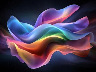 Poster - Mesmerizing flowing iridescent shapes in a hypnotic glimmering spectacle of prismatic emanations morphing geometries