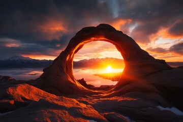 Poster - A magical depiction of Arches National Park with glowing, enchanted arches and ethereal light streaming through the formations