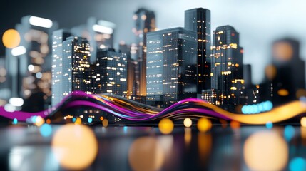 Poster - Vibrant Futuristic Cityscape at Night with Glowing Lights and Dynamic Visual Effects