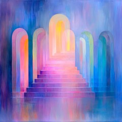 Poster - Enchanting Iridescent Silhouettes in a Visually Striking Shimmering Dreamlike Scene with Dynamic Brush Strokes and a Surrealist Influence
