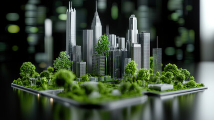 Aufkleber - digital rendering of futuristic cityscape showcasing carbon reduction efforts with greenery and modern architecture. scene emphasizes sustainability and urban development