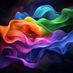 Poster - Enchanting Abstract Backdrop with Sinuous Iridescent Silhouettes in a Dynamic Shimmering Scene Mesmerizing and Hypnotic Digital Painting with Vibrant Neon like Tones
