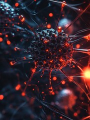 Poster - detailed 3d visualization of virus structure showcasing capsid, spikes, glowing molecular details, a