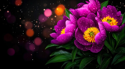 Wall Mural - Purple peonies in spring garden, perfect for a spring banner with copy space.