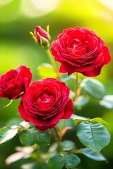Wall Mural - Red roses illuminated by setting sun in summer garden.