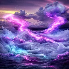 Poster - prismatic cosmic swirls shimmering otherworldly apparitions in pulsating bioluminescent energy abstr
