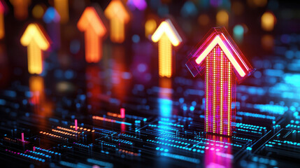 Fototapete - Visually engaging design showing economic growth with vibrant arrows digital technology upward trend abstract colorful data visualization innovation progress finance