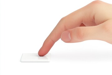 Poster - A person's hand presses a button on a white surface, ready to activate or initiate something