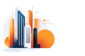 Leinwandbilder - A stylized depiction of a single skyscraper with geometric patterns and clean lines, set against a gradient sky