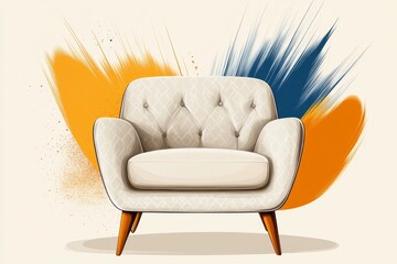Poster - A stylized drawing of an elegant dining chair with patterned upholstery, set against a clean white backdrop