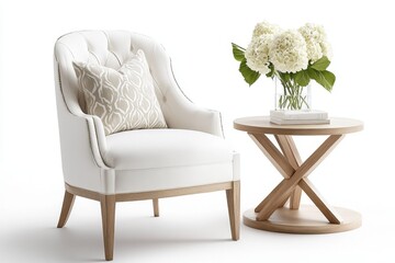 Poster - A stylized drawing of an elegant dining chair with patterned upholstery, set against a clean white backdrop