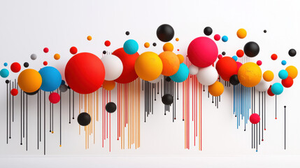 Poster - Colorful spheres and lines create vibrant, modern design, showcasing interrelation and creativity in playful manner. This infographic inspired artwork captivates viewer attention