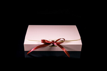 Wall Mural - Man gift concept. gift box with luxury bow on dark background. Horizontal with copy space.