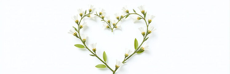 Poster - Delicate Watercolor White Flowers Form A Heart Shape Against A Pristine White Background Showcasing Their Intricate Beauty And Texture. 00001