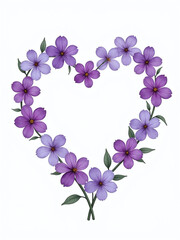 Poster - Delicate Watercolor Purple Flowers Form A Heart Shape Against A Pure White Background Creating A Serene And Romantic Scene. 00003