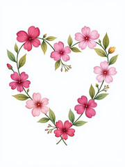 Poster - Delicate Watercolor Flowers Form A Heart Shape Against A Crisp White Background Symbolizing Love And Affection Freely. 00003