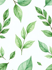 Aufkleber - Delicate Watercolor Design Featuring Green Leaves In A Seamless Pattern Isolated Against A Crisp White Background For Artistic Projects. 00003