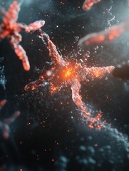 Poster - antibodies engaging with a virus in a microscopic environment at a cellular level. generative ai