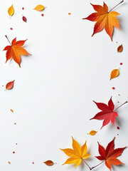 Aufkleber - Delicate Patterns Of Colorful Autumn Leaves Adorn A Plain White Textured Paper Background With Elegance And Simplicity. 00002