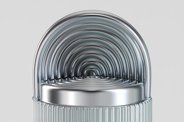 Poster - Abstract metallic structure resembling a futuristic stage or container with concentric arches.