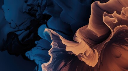 Poster - Abstract art showcasing swirling dark blue and burnt orange hues, creating a mesmerizing blend of colors and textures.