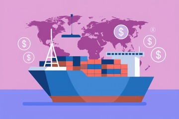 Poster - Global cargo ship transporting goods across international waters, generating significant revenue.