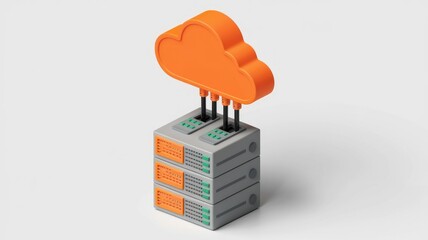 Aufkleber - Cloud computing data storage illustration:  Orange cloud connected to server racks.