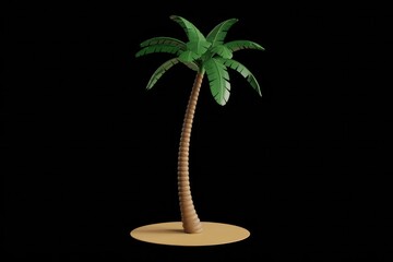 Aufkleber - A stylized 3D rendering of a single palm tree on a small sandy island against a transparent background.