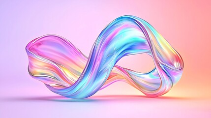 Poster - Flowing Iridescent Waves in Pastel Tones   Abstract Digital Art with Dreamlike Aesthetic Dynamic Impressionist Style
