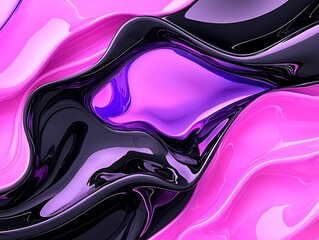 Poster - Captivating Fluid Waves of Iridescent Shapes in Vibrant Neon Palette   Surreal Cosmic Landscape  A striking digital artwork with bold contrasts holographic textures