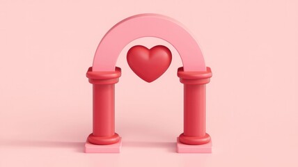 Fototapete - A pink archway with red pillars and a heart, symbolizing love and romance.