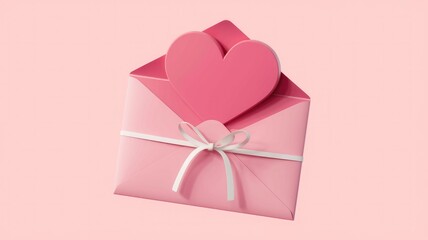Poster - A pink envelope with a heart-shaped insert, tied with a white ribbon, symbolizes love and affection.