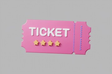 Aufkleber - A pink ticket with the word TICKET and four stars, a 3D render.