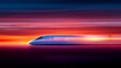© RANA - Sleek bullet train speeding through a vibrant sunset landscape, showcasing modern technology and motion.
