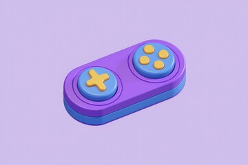 Poster - A simplified 3D model of a purple and blue game controller with minimal buttons.
