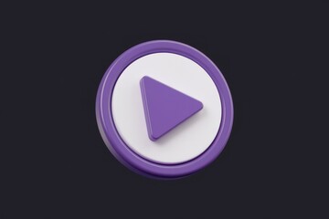 Fototapete - A 3D rendered purple play button, a circular icon signifying the start of media playback.