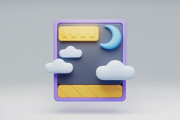 Poster - A 3D illustration of a night scene with clouds, moon, and stars; a cute and simple design.