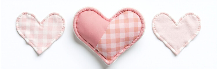 Poster - Cotton Patches Sewn Together In A Heart Shape Are Isolated Against A Clean White Background For Display Purposes. 00002