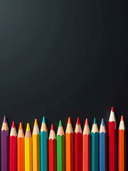 Aufkleber - Colorful Wooden Pencils Arranged In A Wave Pattern Along A Blank Blackboard Create A Vertical Back To School Design. 00002