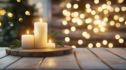 Aufkleber - Warm Winter Candles Glow Festive Lights Wooden Tabletop Cozy Christmas Decor