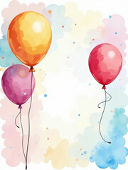 Aufkleber - Colorful Watercolor Design Features Balloons Floating Above A Bright Background With Plenty Of Space For Your Message. 00003